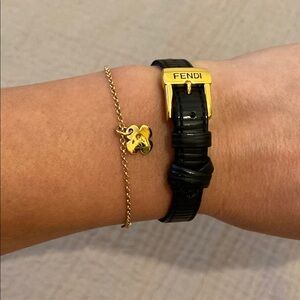 Fendi Black and Gold Leather Bracelet